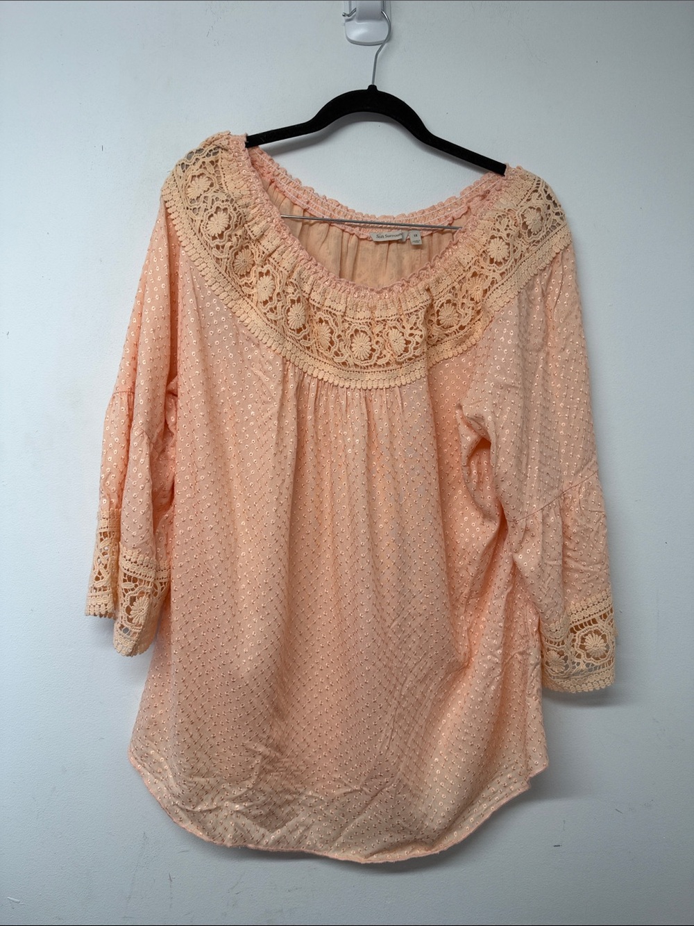 Soft Surroundings Peach Crochet Yoke Boho Blouse